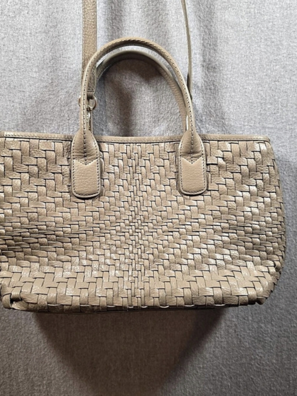 Cole Haan Woven Basket Weave Tote Shoulder Bag in Taupe